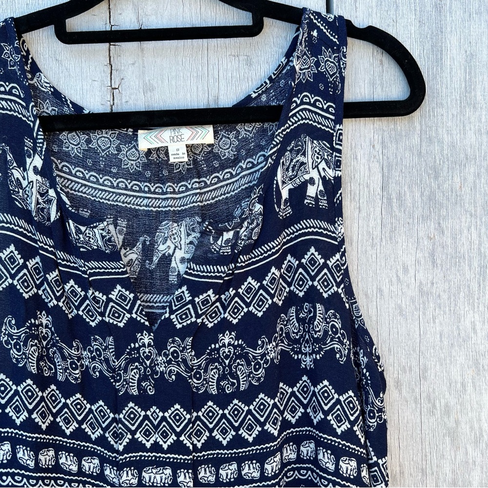 Pink Rose navy elephant abstract print lightweight 100% rayon flowy summer top